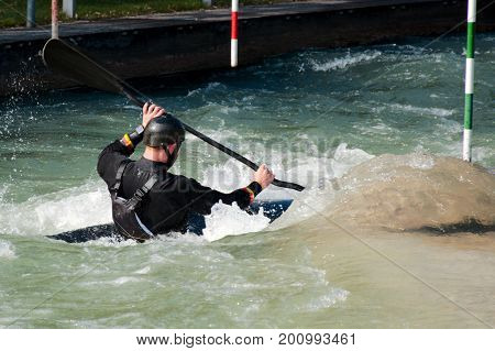 Canoe Slalom in Eiskanel in Augsburg in summer