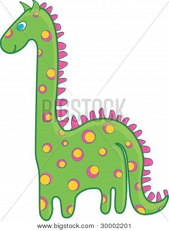 Dinosauro verde a macchie gialle e rosa
