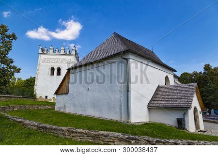 White Church Of St. Anna In The Gothic Style And Renaissance Belfry In Strážky (strazky), Town Spiss