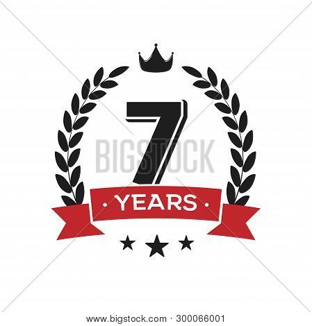 7 Th Birthday Vintage Logo Template. Seventh Years Anniversary Retro Isolated Vector Emblem With Red