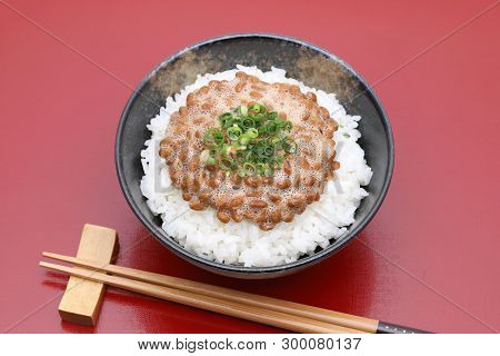 Japanes Food, Cooked White Rice With Natto