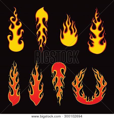Set Of Fire Elements And Burning Fire