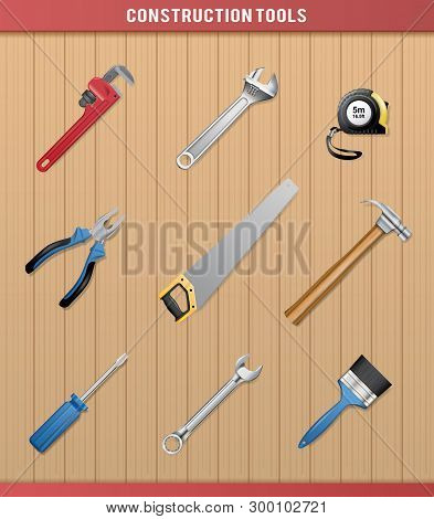 Set Of Realistic Construction Tools Vector Illustration