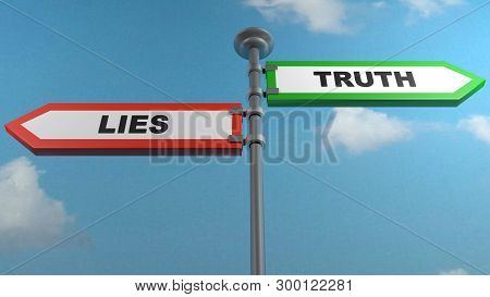 Truth And Lies Street Sign Post - 3d Rendering Illustration