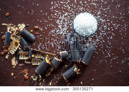 Raw Organic Golden Shower Tree Fruit Or Garmalo Sticks Or Indian Laburnum Pulp In A Glass Bowl With 