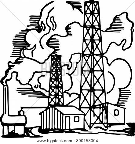 Oil Rigs - Retro Ad Art Illustration