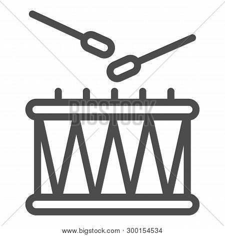 Drum And Sticks Line Icon. Music Instrument Vector Illustration Isolated On White. Rhythm Outline St