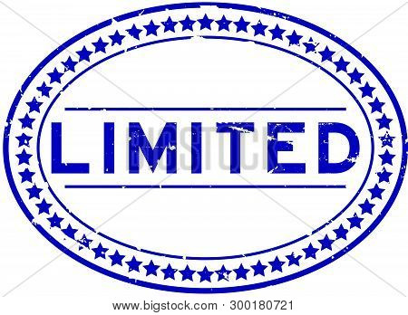Grunge Blue Limited Word Oval Rubber Seal Stamp On White Background