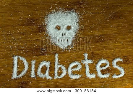 Sugar Skull Inscription Diabetes On The Table. Concept No Sugar Diet. Close Up, Selective Focus