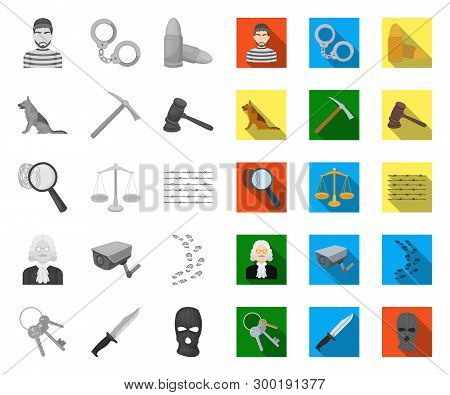 Prison And The Criminal Mono, Flat Icons In Set Collection For Design.prison And Attributes Vector S