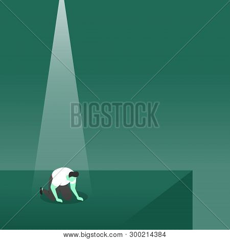 A Loser Slumped Frustrated With Failure Under Spotlight Business Concept Illustration