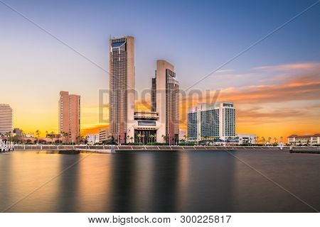 Corpus Christi, Texas, USA skyline on the bay in the evening.