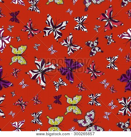 Vector With Butterflies. Vector. Abstract Seamless Pattern For Clothes, Boys, Girls, Sketch. Illustr