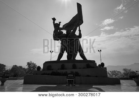 Dien Bien Phu, Vietnam - April 25 2019 : The Battle Of Dien Bien Phu Victory Statue At D1 Hill Vietn