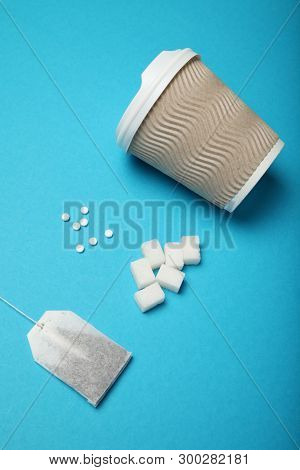 Alternative Sweeteners, Sugar Substitute. Healthy Food. Blue Background