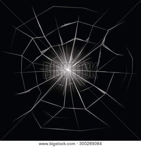 Illustration Of Realistic Cracked Glass On Black Background