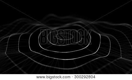 Wave 3D. Wave Of Particles. 3D Glowing Abstract Digital Particles Background. Data Technology Illust
