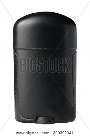 Deodorant Isolated On White Background. Bottle Black Color Deodorant , Front View.