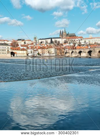 Charles Bridge, St. Vitus Cathedral And Other Historical Buildings In Prague, Panorama From The Oppo