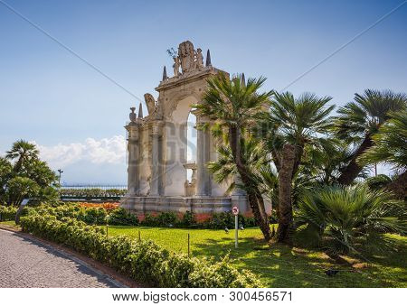 Naples, Italy - May 2, 2019: Fontana Del Gigante In The Central Part Of Naples