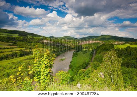 View From The Hill Into The Valley With The Berounka River. Berounka River, Limestone Rocks, Meadows