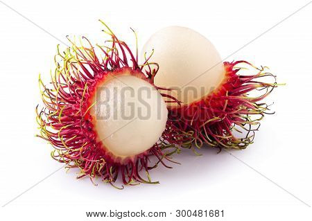 Rambutan Sweet Fruit Isolated Over White Background.