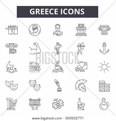 Greece Line Icons, Signs, Vector Set, Linear Concept, Outline Illustration