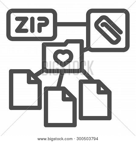 Zip Folder Line Icon. Archive Folder Vector Illustration Isolated On White. Computer Folder Outline 