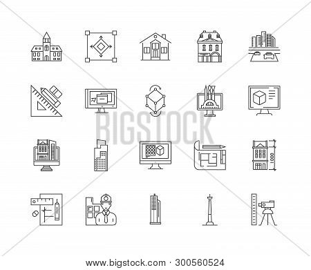 Architechtural Services Line Icons, Signs, Vector Set, Outline Illustration Concept