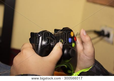 Ternopol,ukraine-may 10 2019:detail Of Xbox Controller Video Games In Children Room