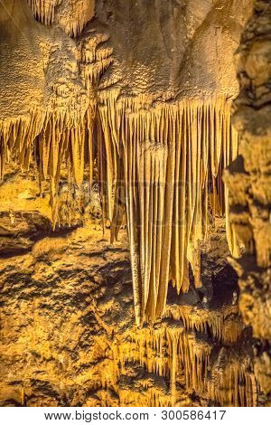 Dripstone Formation In Limestone Cave Of Grotte Des Demoiselles In Languedoc Southern France