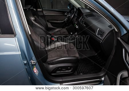 Novosibirsk, Russia - May 10, 2019:  Audi Q3,close-up Of The Dashboard, Speedometer, Tachometer, Sea
