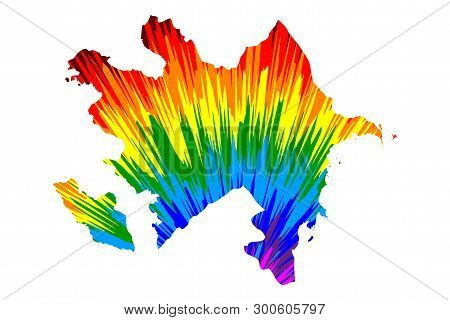 Azerbaijan - Map Is Designed Rainbow Abstract Colorful Pattern, Republic Of Azerbaijan Map Made Of C