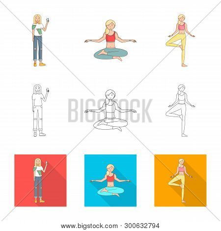 Vector Illustration Of Posture And Mood Symbol. Set Of Posture And Female Vector Icon For Stock.