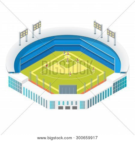 Soccer Or Baseball Park Or Stadium Concept 3d Isometric View. Vector