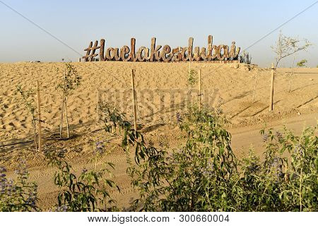 Love Lake At Al Qudra, Manmade Lake At The Al Qudra Desert, Dubai, United Arab Emirates