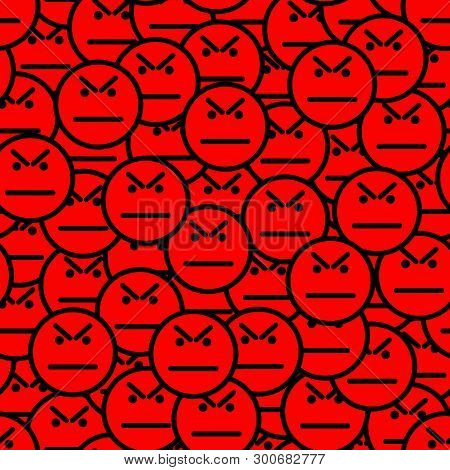 Angry Faces (angry Smile Icons) Seamless Pattern. Anger And Protest In A Crowd. Vector Illustration.