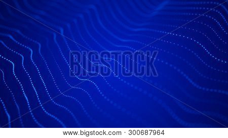 Wave 3D. Wave Of Particles. Abstract Background With A Futuristic Wave. Big Data Visualization. Tech