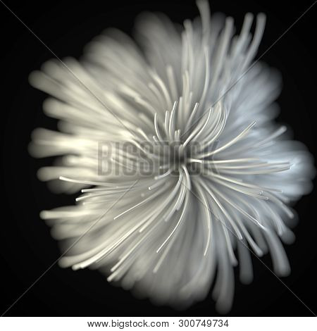 White Strings Growing And Flowing On Air. 3d Illustration With Black Background