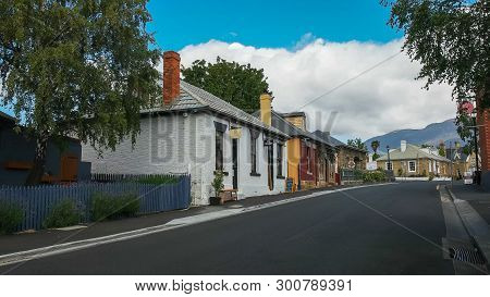 Hobart, Australia- December, 21, 2016: Historic Houses Along Hampden Road At Battery Point In Tasman