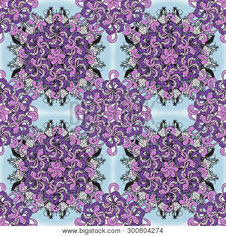 Oriental Motifs. Round Ornament Pattern On A Violet, Neutral And Black Colors. Vector Geometric Circ