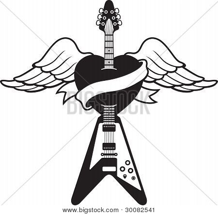 Illustrazione di chitarra stile tatuaggio