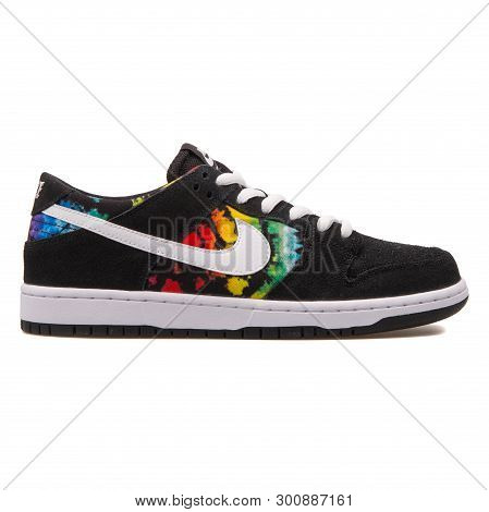 Vienna, Austria - August 30, 2017: Nike Dunk Low Pro Iw Black And Multi Color Sneaker On White Backg