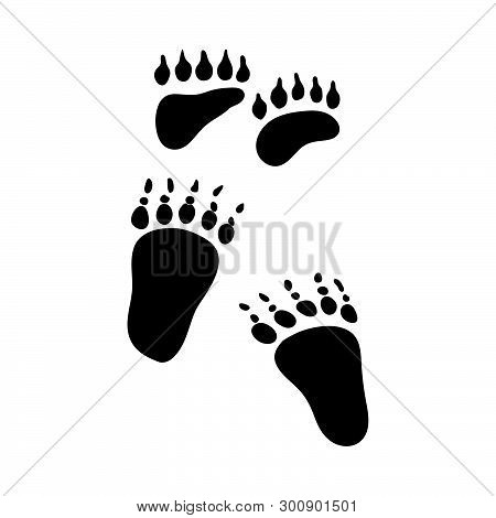 Brown Bear Footprint. Black Silhouette Design. Vector Illustration.