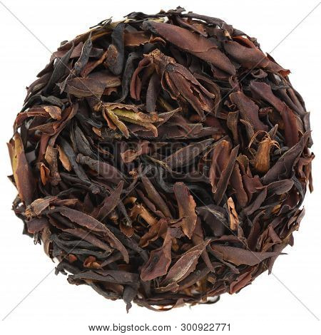 Purple Wild Buds Black Tea In Round Shape Isolated Overhead View