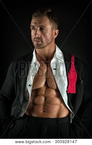 Perfect Six Pack. Macho Man With Muscular Body. Athletic Body. Male Fashion And Charisma. Brutal Sex