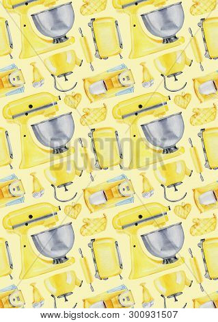 Cooking Bookl With  Hand Draw Pattern Of Utensil  For Kitchen