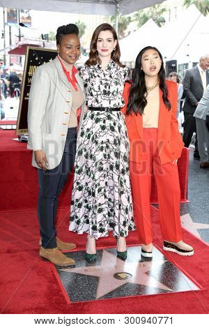 LOS ANGELES - MAY 9:  Dee Rees, Anne Hathaway, Awkwafina at the Anne Hathaway Star Ceremony on the Hollywood Walk of Fame on May 9, 2019 in Los Angeles, CA