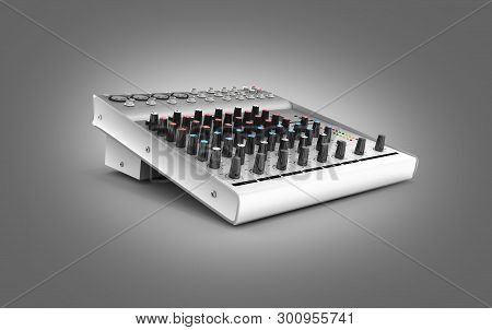 Hand Adjusting Audio Mixer Isolated On Gray Gradient Background 3d Render