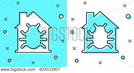 Black Line House System Bug Concept Icon Isolated On Green And White Background. Code Bug Concept. B